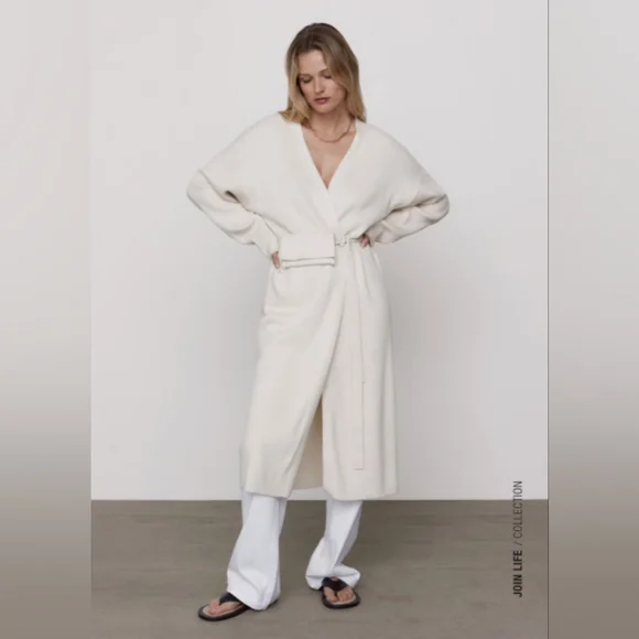 Zara Ribbed Knit Coat M Cream NWT - Picture 2 of 14